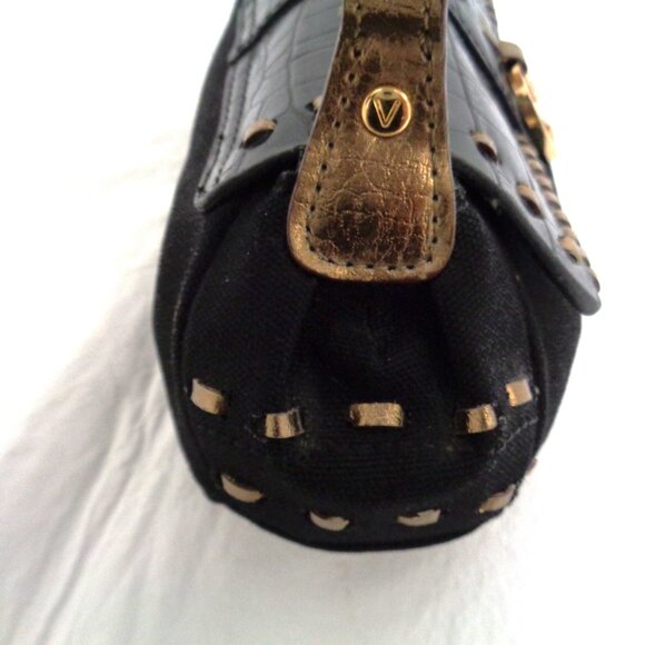 MARIO VALENTINO Mini Bag Black Canvas and Black Croc Embossed Leather - Picture 11 of 14